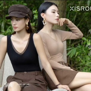 茜丝柔25819山羊绒蚕丝免穿文胸打底衣秋衣女士上衣香月明美65819