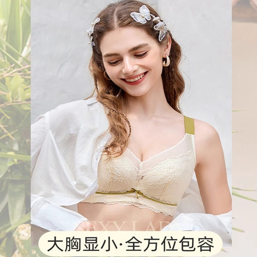 安芝娜9315软钢圈全罩杯薄棉文胸大胸显小侧收蕾丝女士内衣C杯