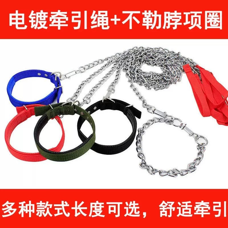 南郭良品不锈钢宠物小狗狗链子防咬断p型牵引绳拉布拉多大型犬