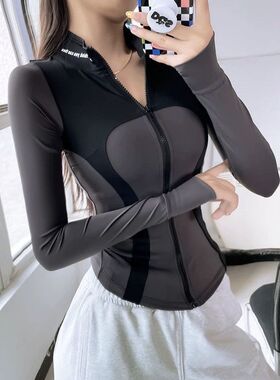 南郭良品秋冬显瘦拼接运动外套女紧身立领拉链健身夹克弹力上衣