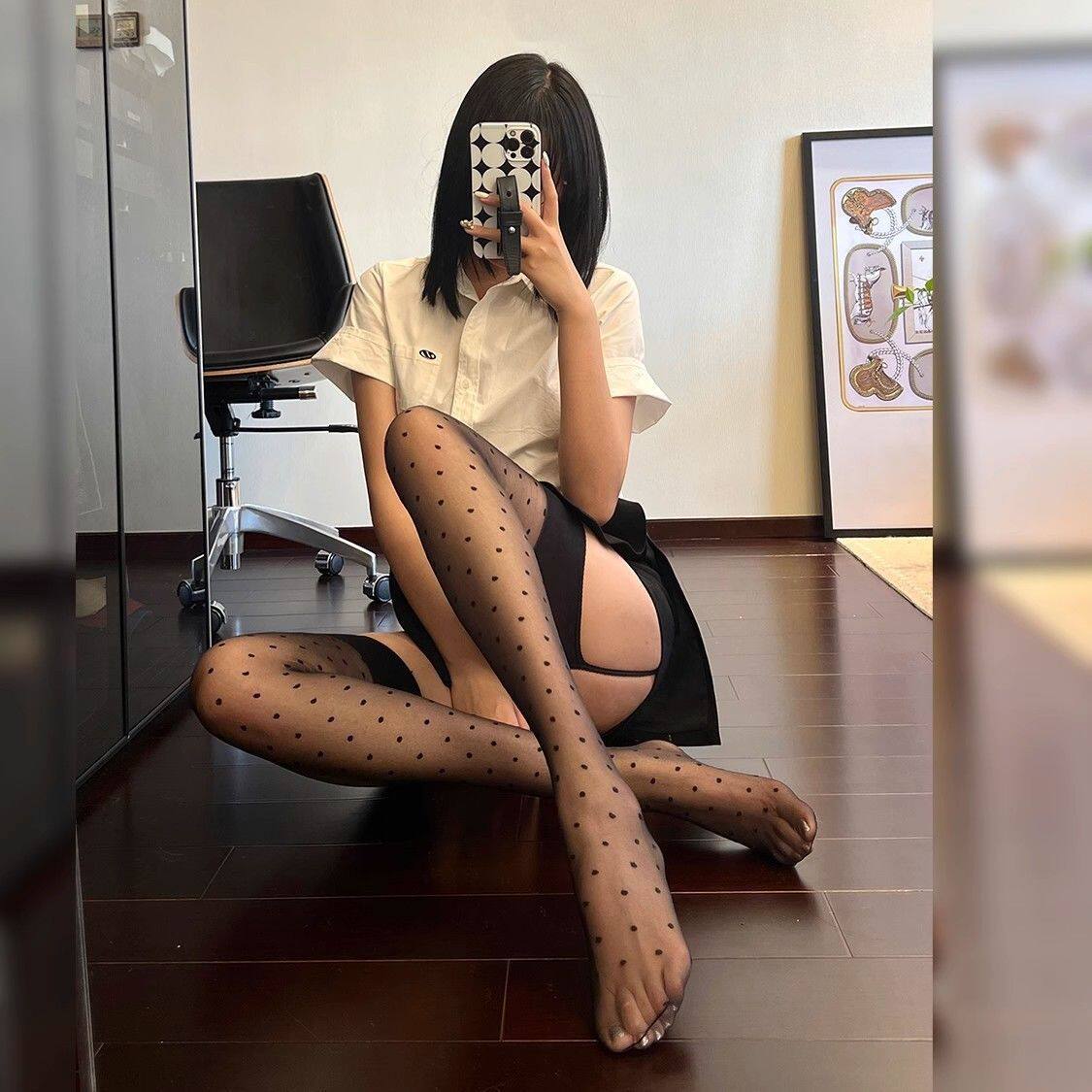 南郭良品复古优雅波点黑丝吊带一体丝袜女圆点薄款夏季性感高腰