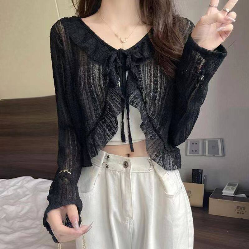 南郭良品宁欣意蕾丝系带开衫薄款防晒短外套温柔仙女风上衣小披肩