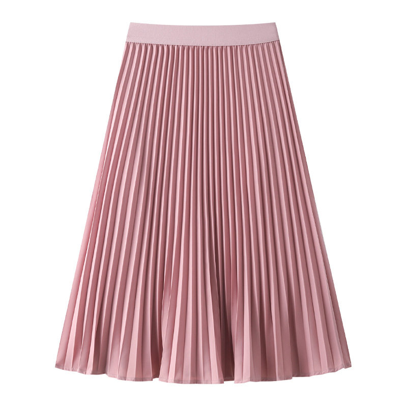 粉色小个子百褶半身裙女宽松型春秋款垂感A字裙中长款高腰伞裙