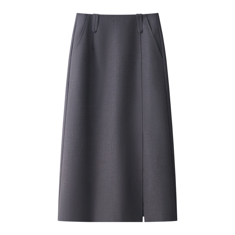 2026新款灰色直筒西装半身裙女春秋款开叉中长款包臀裙高腰一步裙