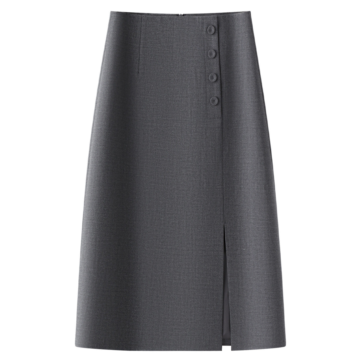 灰色西装半身裙女后拉链纽扣装饰夏季新款高腰显瘦百搭开叉直筒裙