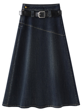 深蓝色A字牛仔半身裙女2026秋季新款高腰显瘦伞裙子包臀长裙