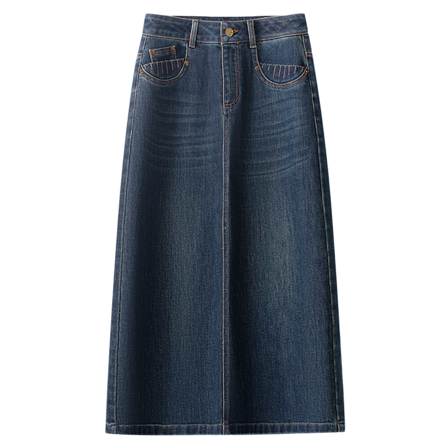 春季女新款高腰显瘦一步裙后开叉中长款直筒裙蓝色牛仔半身裙