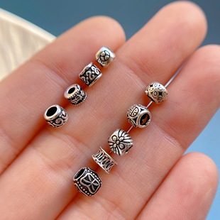 纯银配件s925泰银大孔隔珠花纹车轮珠隔片小银管DIY水晶手链配饰