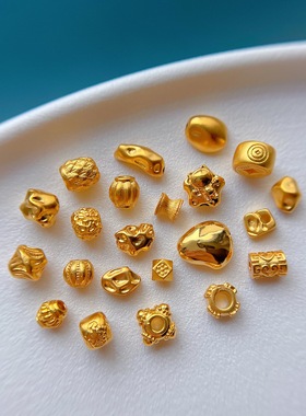 包24K金保色配件錾刻瓜珠金刚宇航员莲花黄财神八棱珠隔珠不规则