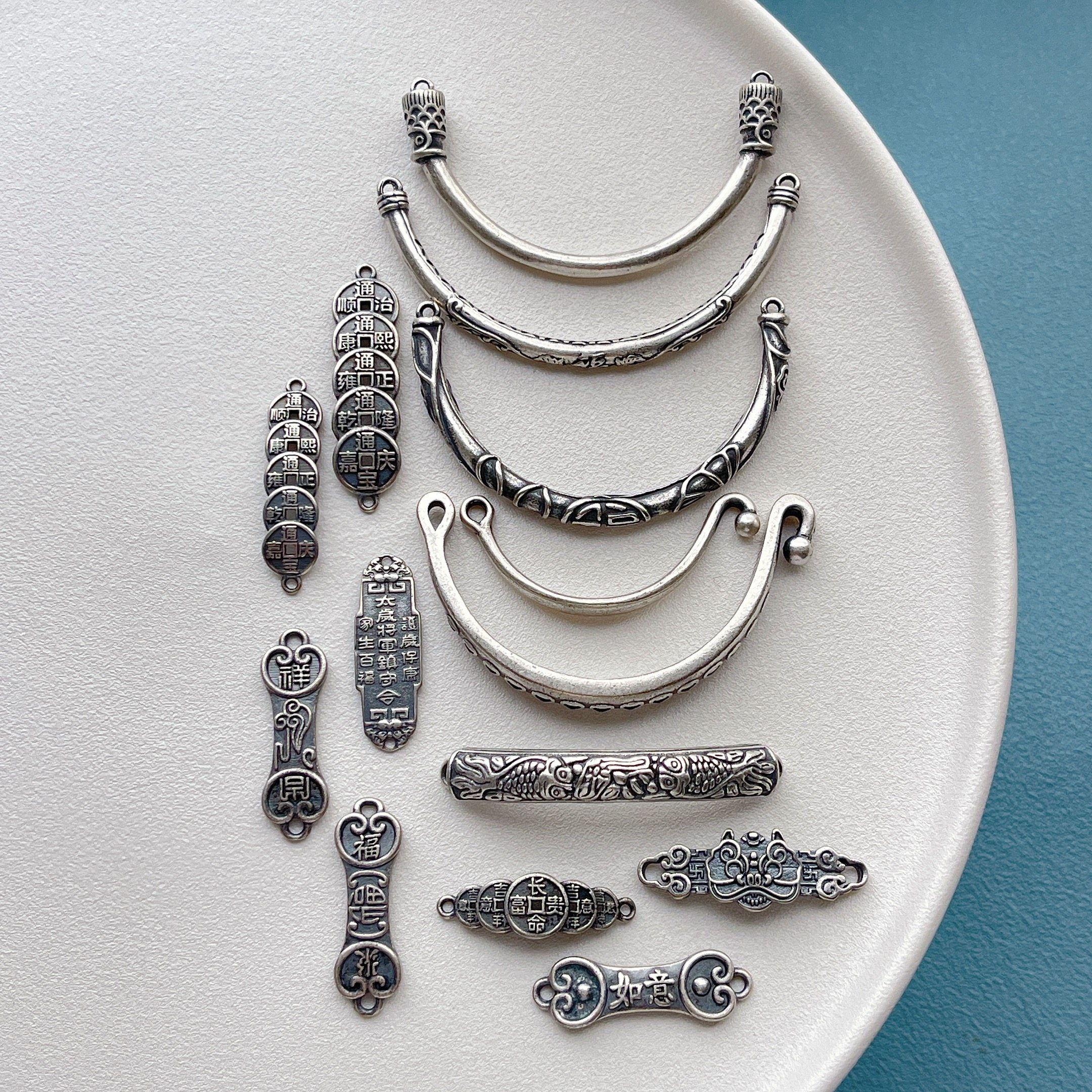三七老银饰品配件五帝钱吉祥如意锦鲤弯管隔珠半镯子diy手链项链,饰品/流行首饰/时尚饰品新,其他DIY饰品配件,淘宝优惠券,粉丝福利购,淘宝优惠卷