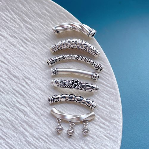 纯银弯管隔珠半镯子diy手串项链