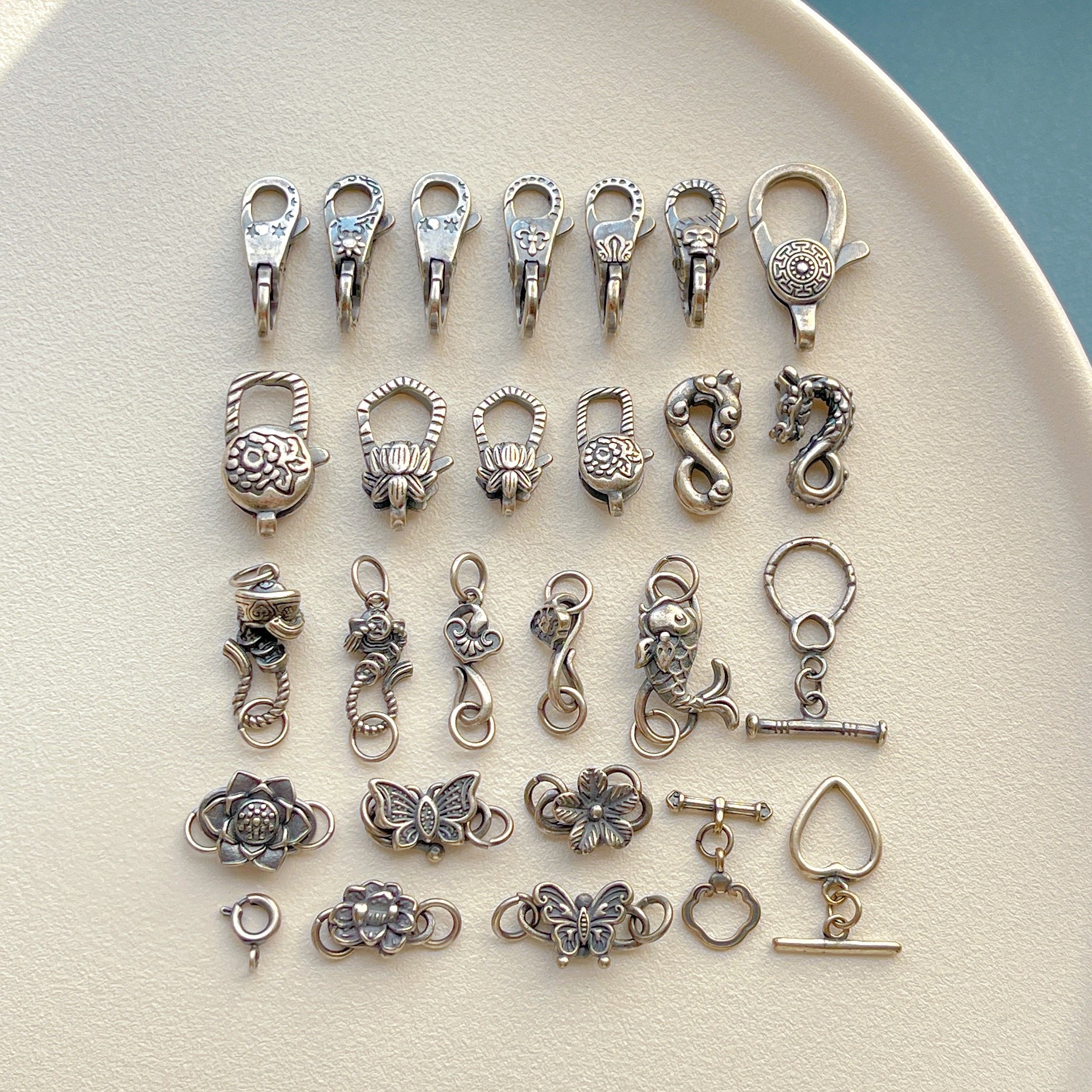 三七老银饰品配件龙凤如意锦鲤莲花蝴蝶S扣OT扣弹簧扣diy手链项链