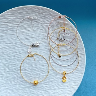 s925纯银手镯可串珠针式 手圈可调节手链女diy手环半成品饰品材料