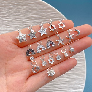 925纯银饰配件星月彩虹六芒星铃兰花蛋黄花海星吊坠小提溜挂坠diy