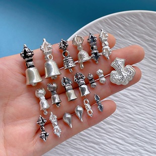 s925纯银饰配件金刚杵金刚铃双头莲花隔珠背云弟子珠吊坠提溜挂坠