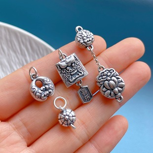 纯银配件足银999把把壶麒麟貔貅兽面平安喜乐吊坠项链挂坠DIY手链
