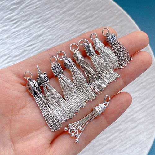 纯银醒狮铃兰花福喜字流苏穗吊坠