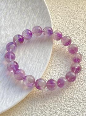 天然冰透紫兔毛水晶手链女金字塔