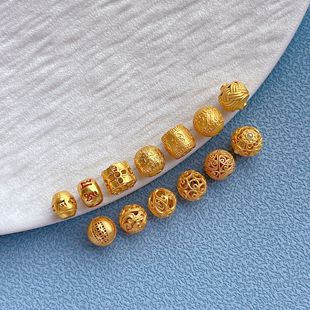 古法金s925银镀24K金配件六字真言五帝钱隔珠麻花球圆珠DIY串手链