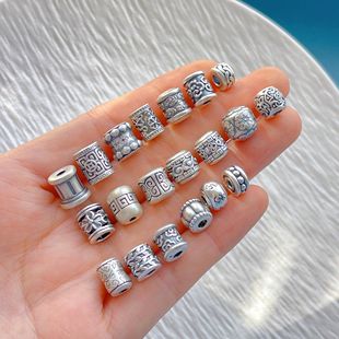 足银999纯银饰配件花纹祥云如意回纹六字真言隔珠桶珠diy水晶手串