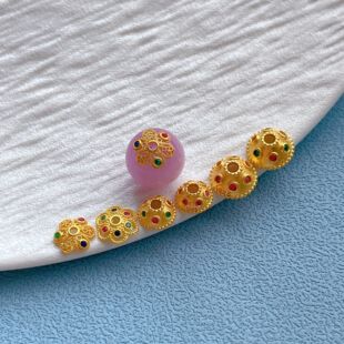 古法金s925银镀24K金配件花托花帽隔片镶嵌水钻DIY水晶手链串珠托