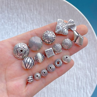 清迈手工银小鱼小花蝴蝶灯笼隔珠扭珠飞碟珠diy手串项链饰品配饰