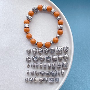 三七老银饰品配件錾刻锤纹隔珠隔片车轮珠桶珠随行珠diy文玩配饰