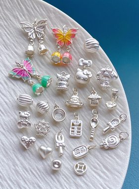 纯银吉祥三宝蝴蝶吊坠隔珠diy