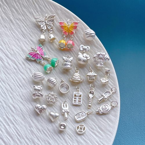 纯银吉祥三宝蝴蝶吊坠隔珠diy