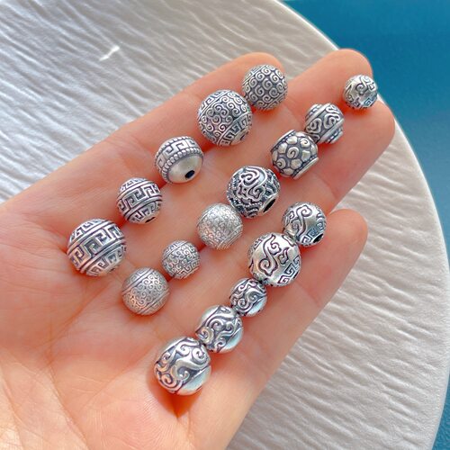 纯银回纹祥云隔珠圆珠散珠diy