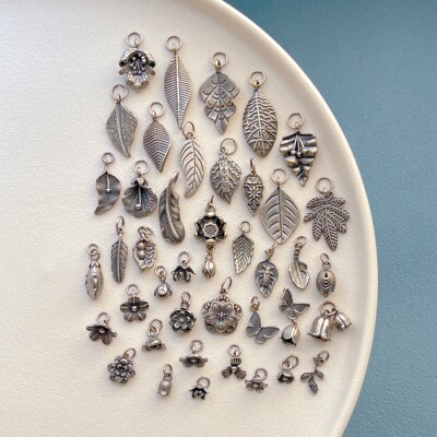 老银配件铃兰花羽毛小花吊坠挂坠