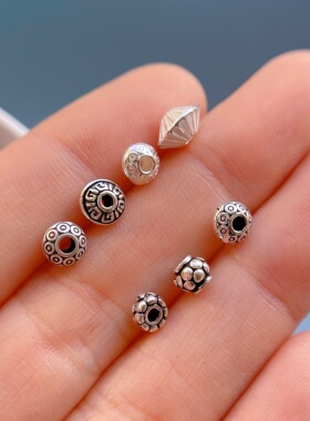 纯银配件925泰银回纹车轮隔珠飞碟珠隔片手串垫片DIY水晶饰品配饰