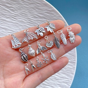 s925纯银饰配件一帆风顺羽毛锦鲤竹叶雪花银杏叶如意海螺吊坠挂坠