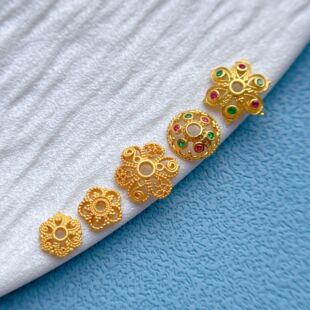 古法金s925银镀24K金配件鎏金花托配饰隔珠隔片珠托垫片DIY串手链