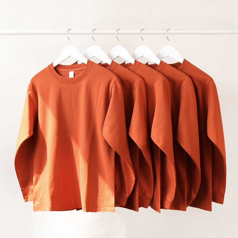 重磅高端潮流250g纯棉纯色宽松圆领男女款打底衫长袖T恤内搭上衣