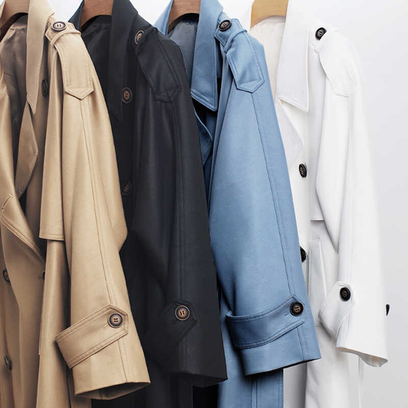 系带双排扣宽松风衣外套气质翻领