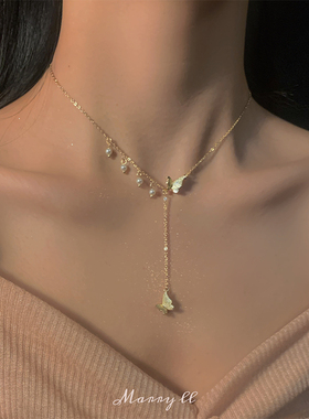 复古蝴蝶珍珠锁骨链小众设计