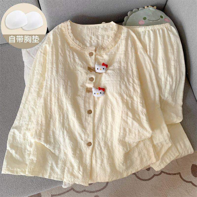 春秋天新款带胸垫睡衣女长袖宽松云朵棉家居服网红卡通凯蒂套装女,女士内衣/男士内衣/家居服,睡衣/家居服套装,淘宝优惠券,粉丝福利购,淘宝优惠卷