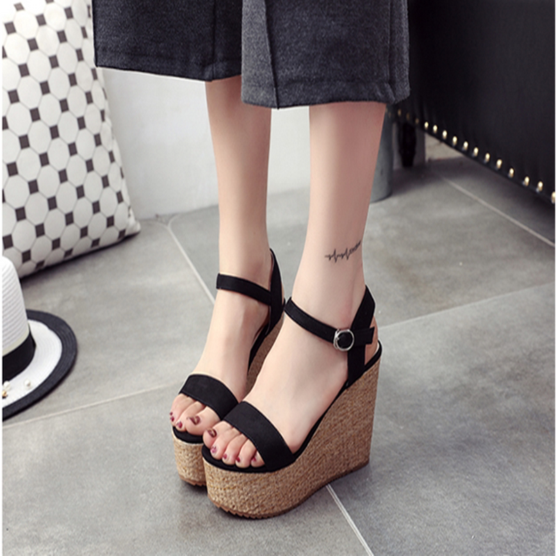 2025新款凉鞋女夏季坡跟真皮防水台露趾学生鞋超高跟松糕厚底女鞋