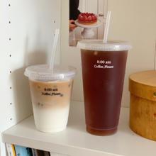 ins简约字母塑料水杯大容量杯子随身便携带盖吸管杯女生咖啡杯