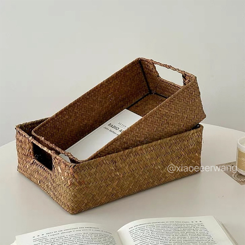 桌面收纳盒化妆品零食小杂物收纳筐手工编织长方形置物筐整理盒,收纳整理,桌面收纳盒,淘宝优惠券,粉丝福利购,淘宝优惠卷