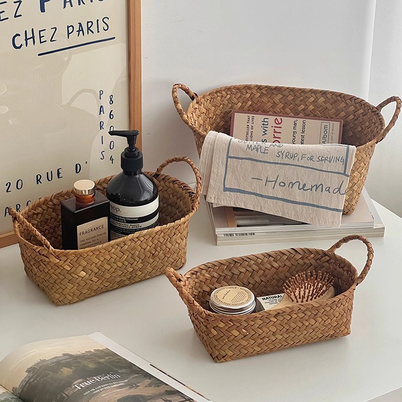篮子复古编织收纳筐零食杂物整理收纳篮子家用水果篮手提置物篮