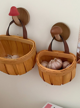 复古篮子收纳筐厨房葱姜蒜壁挂篮家用小篮子多功能手提水果收纳篮