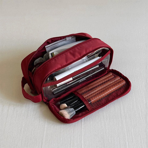化妆包大容量女网纱化妆刷收纳包便携手提分区多功能旅行洗漱包