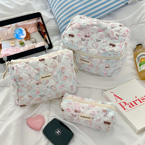 卡通甜品猫咪化妆包女便携式大容量收纳包轻便手提旅行外出化妆袋