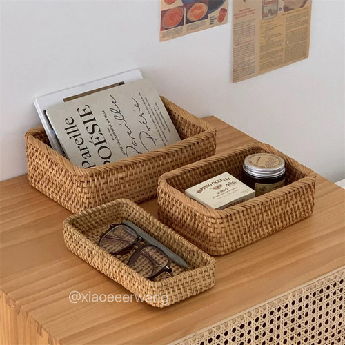 收纳篮复古藤编收纳筐编织置物篮客厅桌面化妆品杂物收纳盒储物盒