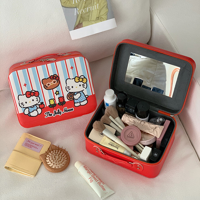 化妆包大容量女化妆收纳包便携手提化妆箱带镜子出差旅行洗漱包