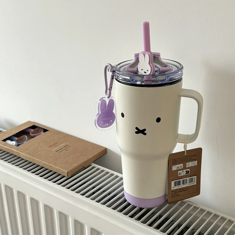 水杯可爱保温杯女生大容量不锈钢杯子学生上学高颜值带手柄吸管杯