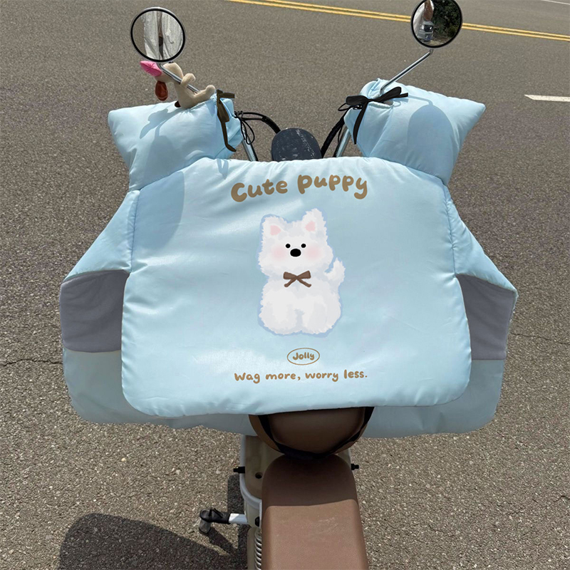 可爱西高地电动车挡风被秋冬季加绒加厚保暖学生骑车防寒防风罩