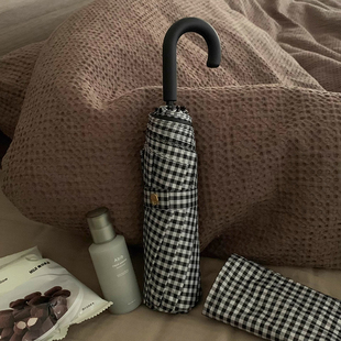 雨伞黑白格纹遮阳伞高颜值太阳伞晴雨两用折叠伞学生防晒黑胶伞